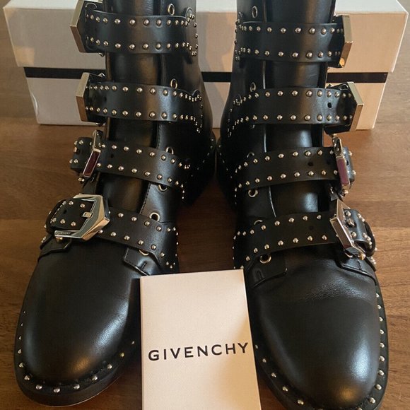 Sold - Givenchy Elegant Black Leather Studded Buckle Boots MSRP $1395 Size 6.5 - Picture 2 of 12